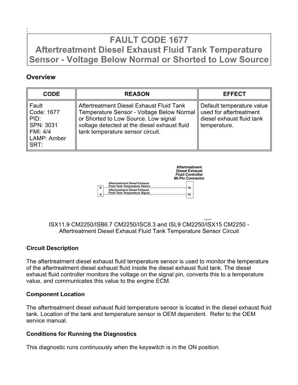 Cummins Fault Code 1677 — DEF Tank Temperature Sensor — SPN 3031 - preview page 1 of 6