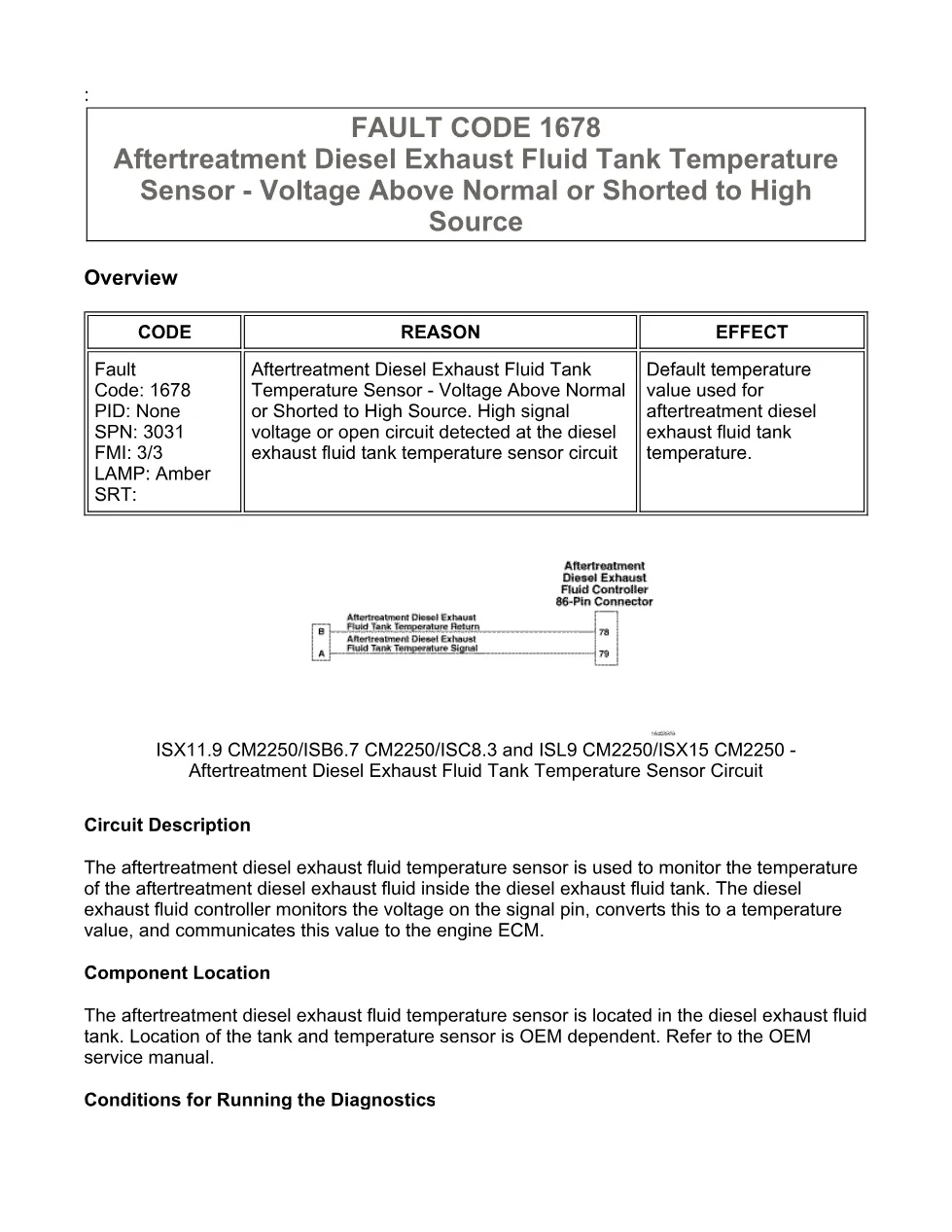 Cummins Fault Code 1678 — DEF Tank Temperature Sensor — SPN 3031 - preview page 1 of 6