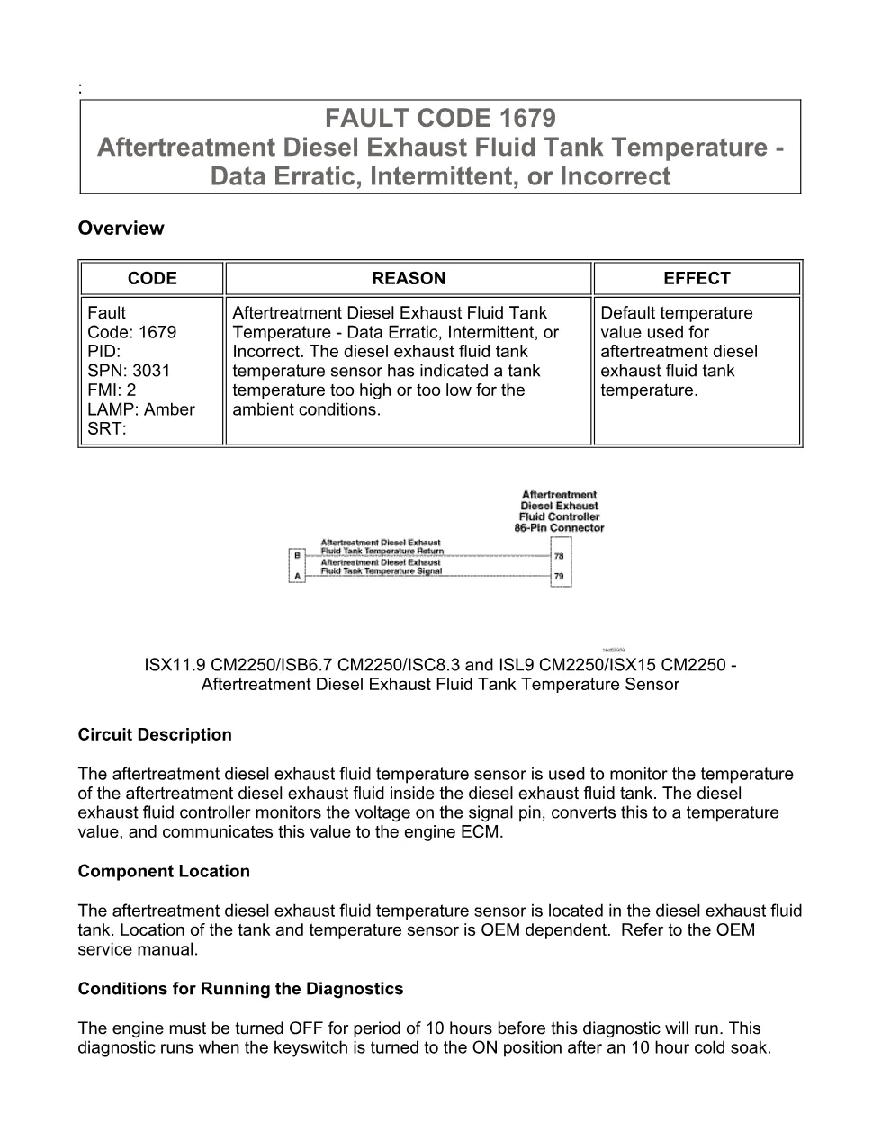 Cummins Fault Code 1679 — DEF Tank Temperature Sensor — SPN 3031 - preview page 1 of 6