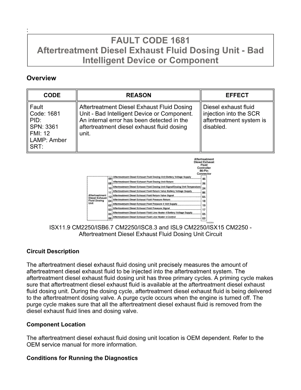 Cummins fault code 1681 — Aftertreatment DEF dosing unit fault - preview page 1 of 6