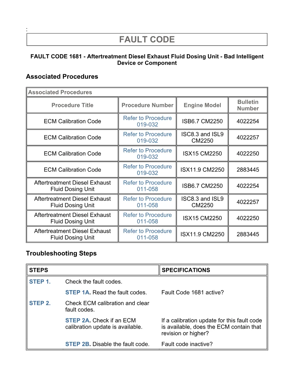 Cummins fault code 1681 — Aftertreatment DEF dosing unit fault - page 3 is available after signing in