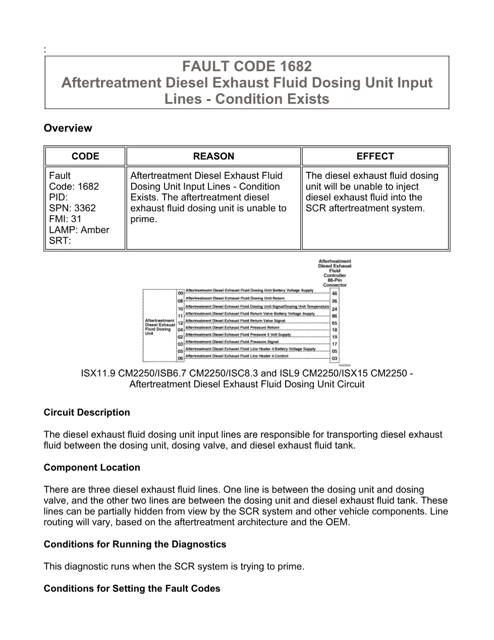 Cummins Fault Code 1682 — DEF Dosing Unit Input Lines — SPN 3362 - preview page 1 of 6
