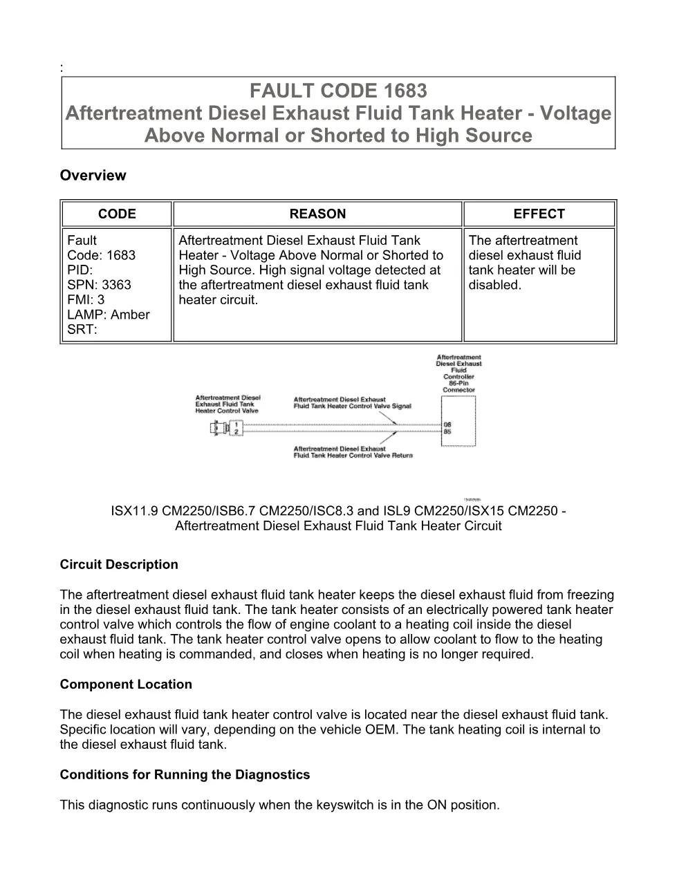 Cummins Fault Code 1683 — DEF Tank Heater — SPN 3363 FMI 3 PDF, - preview page 1 of 6