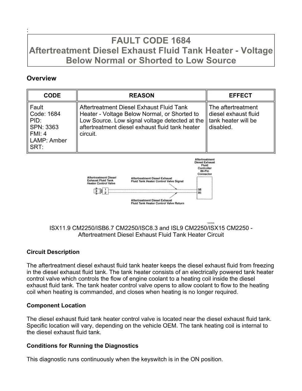 Cummins Fault Code 1684 — DEF Tank Heater — SPN 3363 FMI 4 PDF, - preview page 1 of 6
