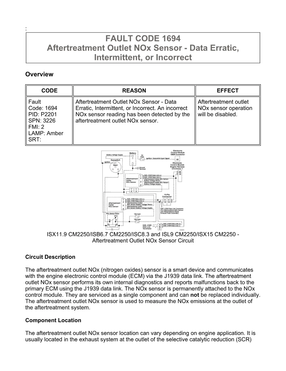 Cummins Fault Code 1694 — Aftertreatment Outlet NOx Sensor — SPN - preview page 1 of 6