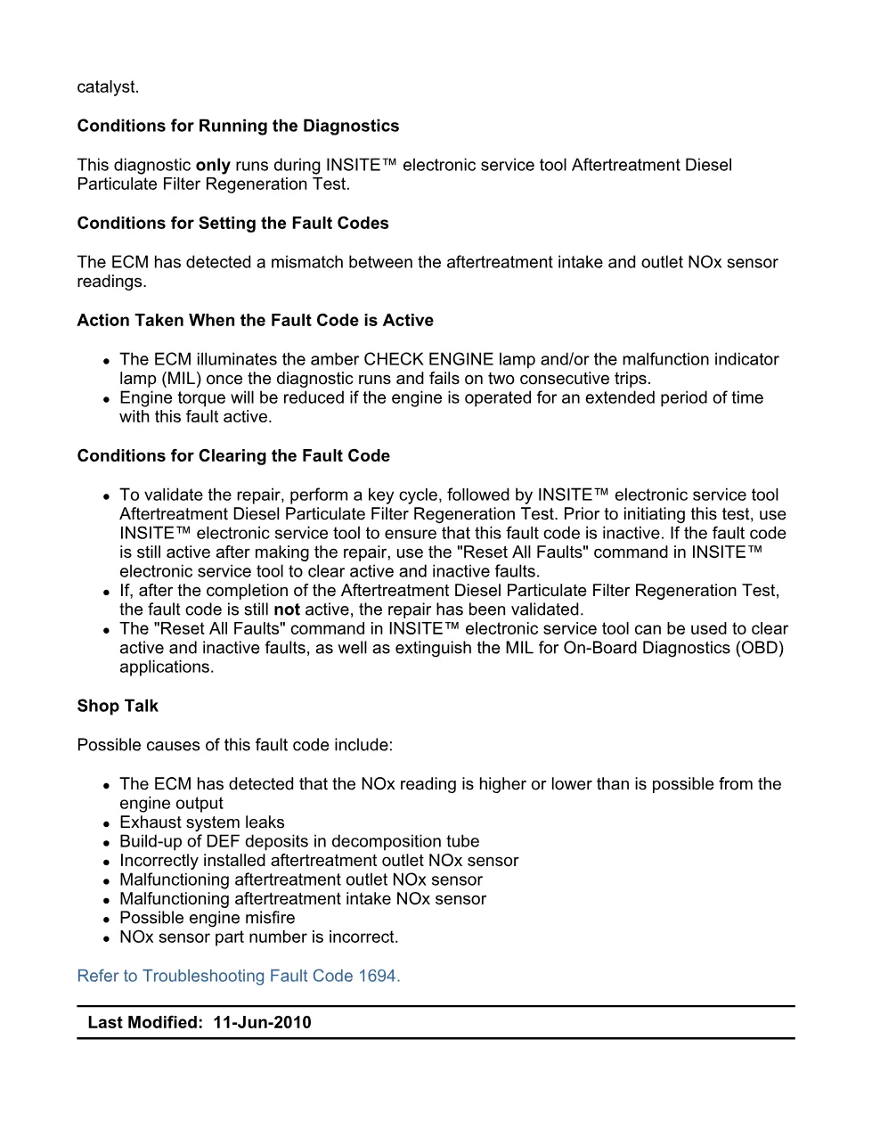 Cummins Fault Code 1694 — Aftertreatment Outlet NOx Sensor — SPN - preview page 2 of 6