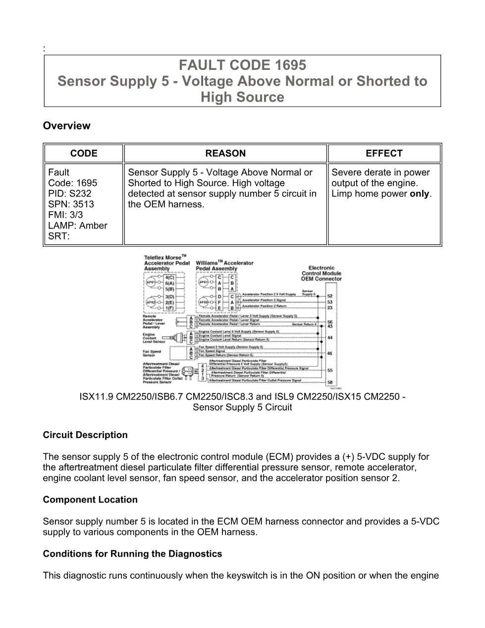 Cummins fault code 1695 — Sensor supply 5 voltage high (ISX11.9 - preview page 1 of 6