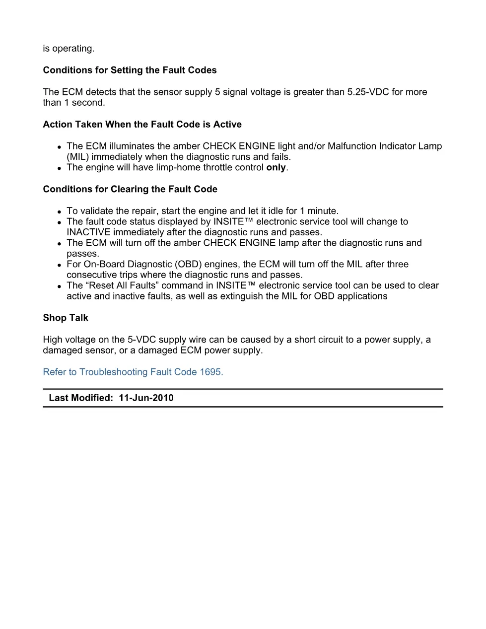 Cummins fault code 1695 — Sensor supply 5 voltage high (ISX11.9 - preview page 2 of 6