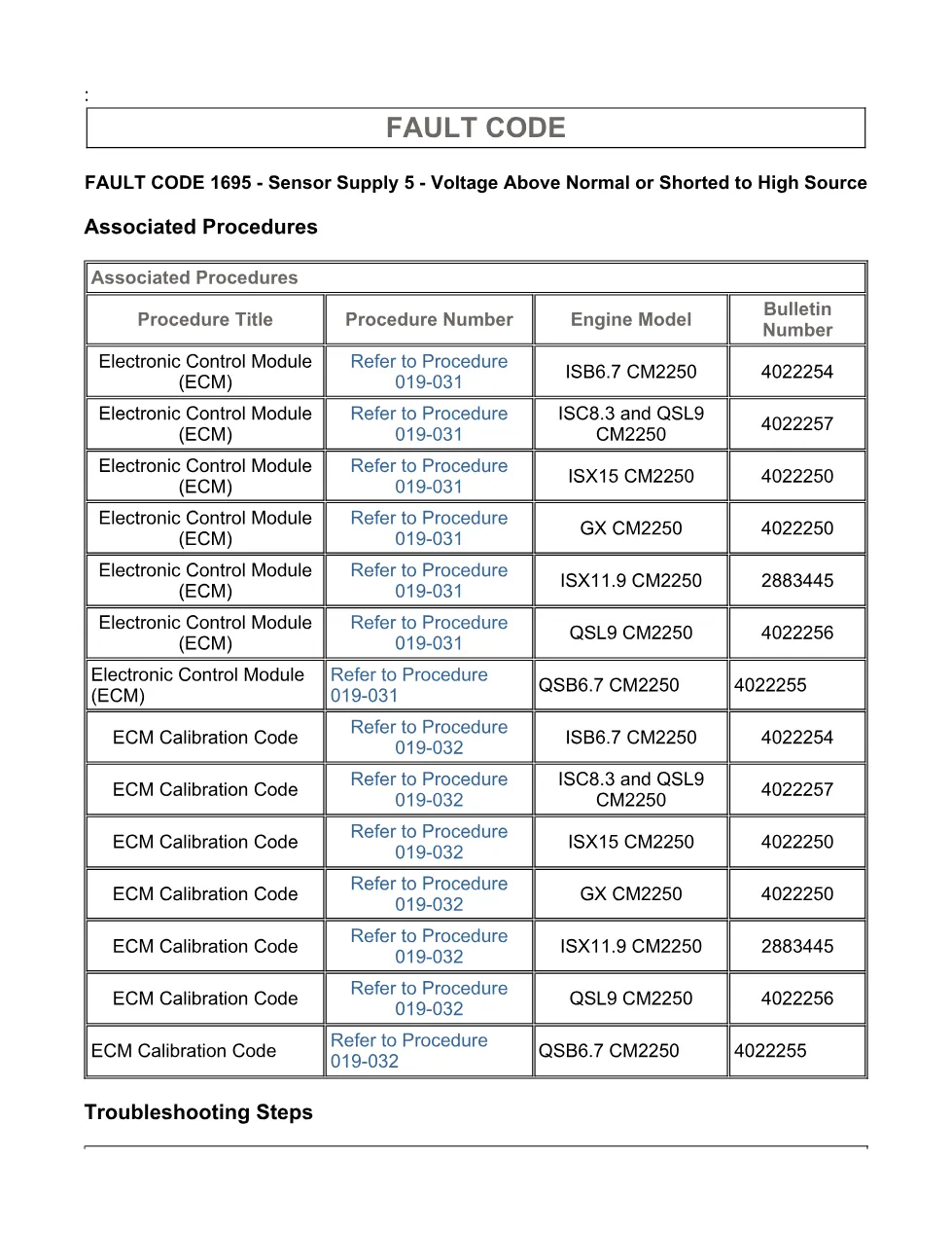 Cummins fault code 1695 — Sensor supply 5 voltage high (ISX11.9 - page 3 is available after signing in
