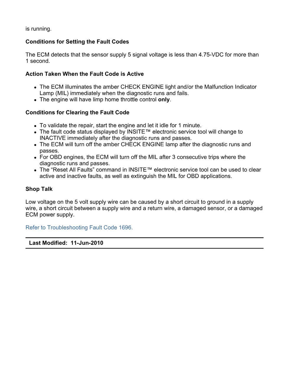 Cummins fault code 1696 — Sensor supply 5 voltage low (ISX11.9 - preview page 2 of 6