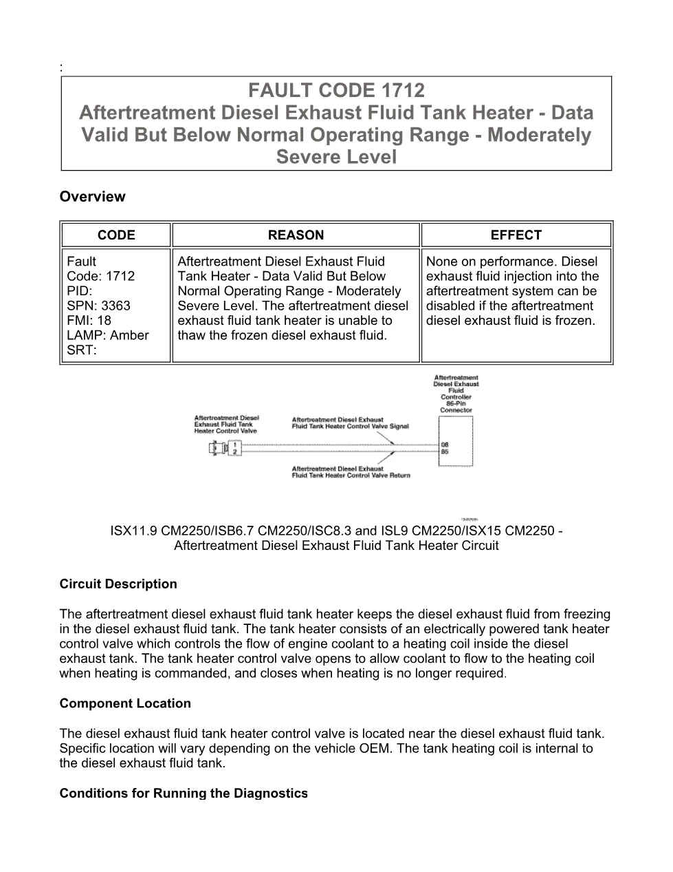 Cummins Fault Code 1712 — DEF Tank Heater — SPN 3363 FMI 18 PDF, - preview page 1 of 6