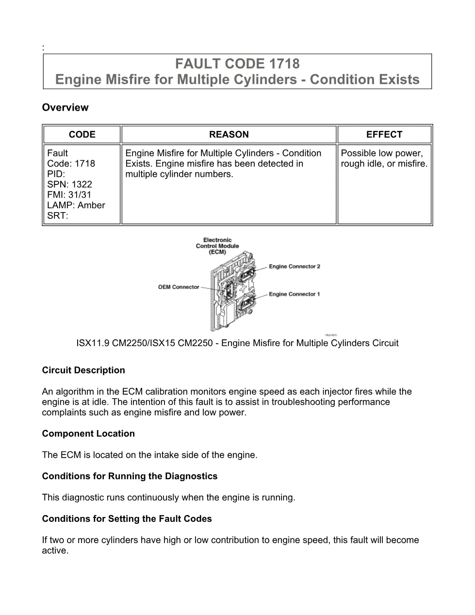 Cummins fault code 1718 — Engine misfire multiple cylinders - preview page 1 of 6