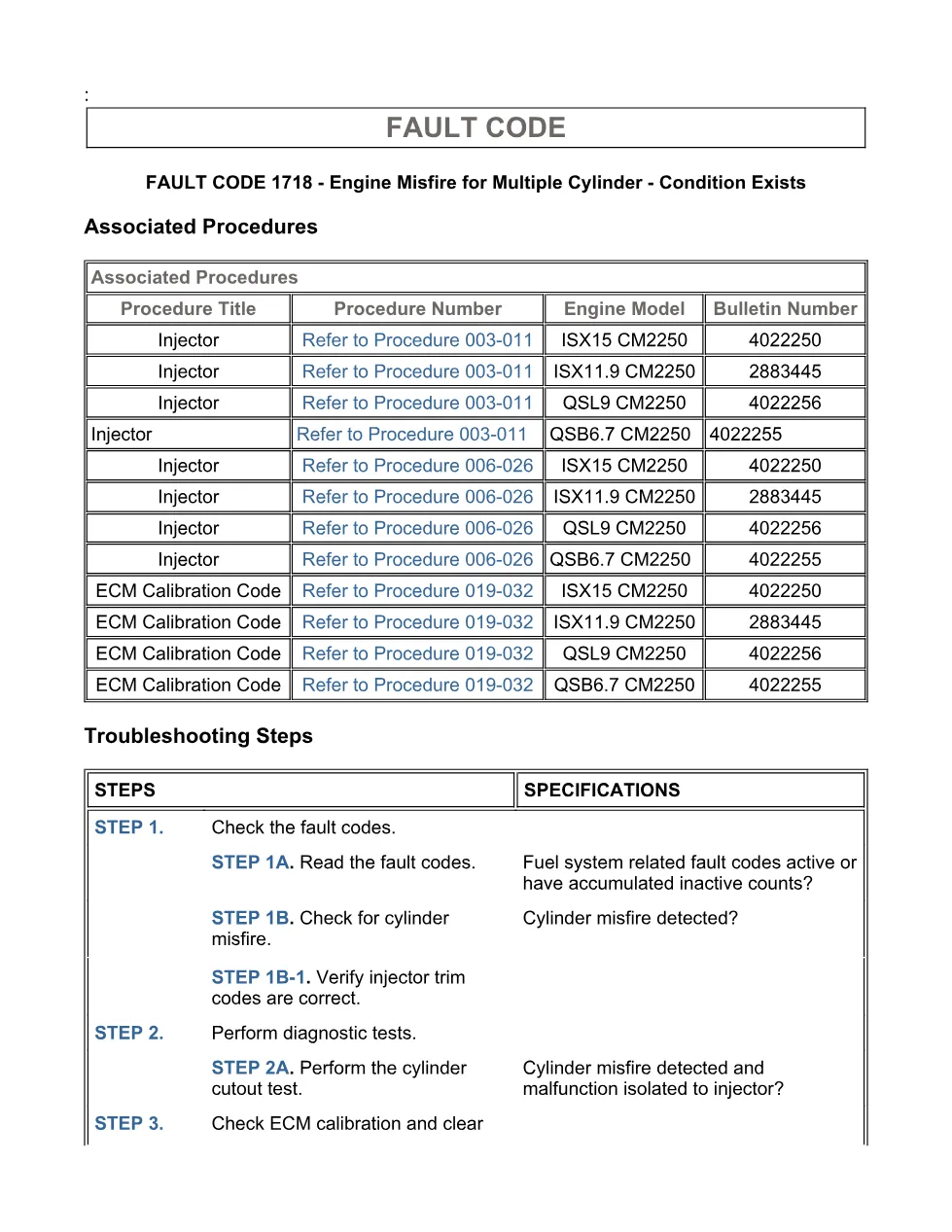Cummins fault code 1718 — Engine misfire multiple cylinders - page 3 is available after signing in