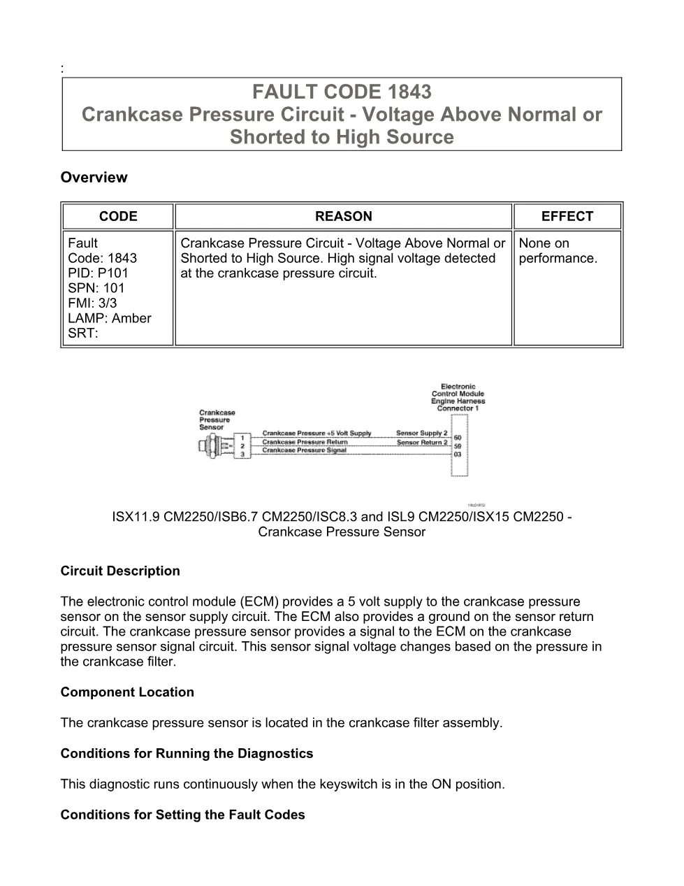 Cummins Fault Code 1843 — Crankcase Pressure Circuit — SPN 101 - preview page 1 of 6