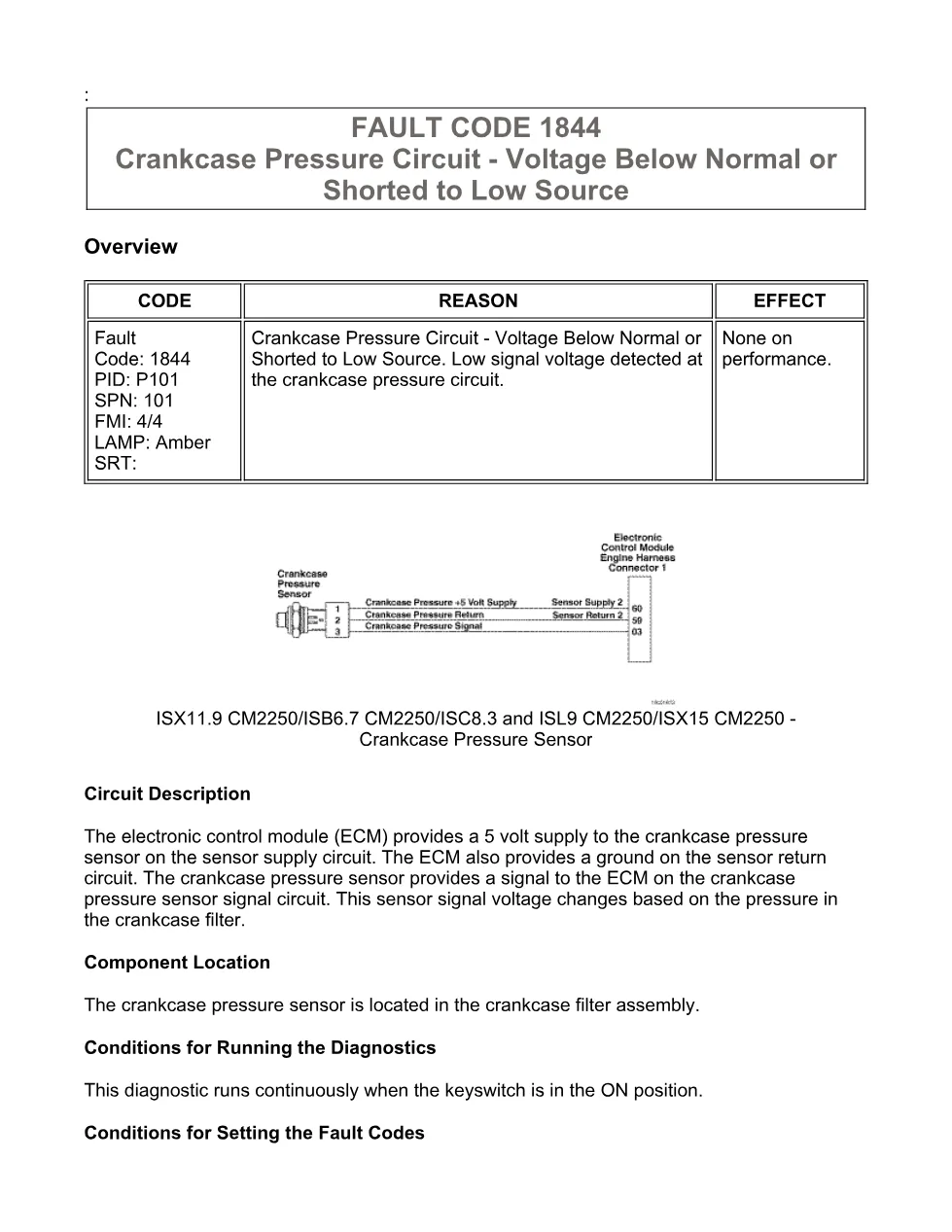 Cummins Fault Code 1844 — Crankcase Pressure Circuit — SPN 101 - preview page 1 of 6