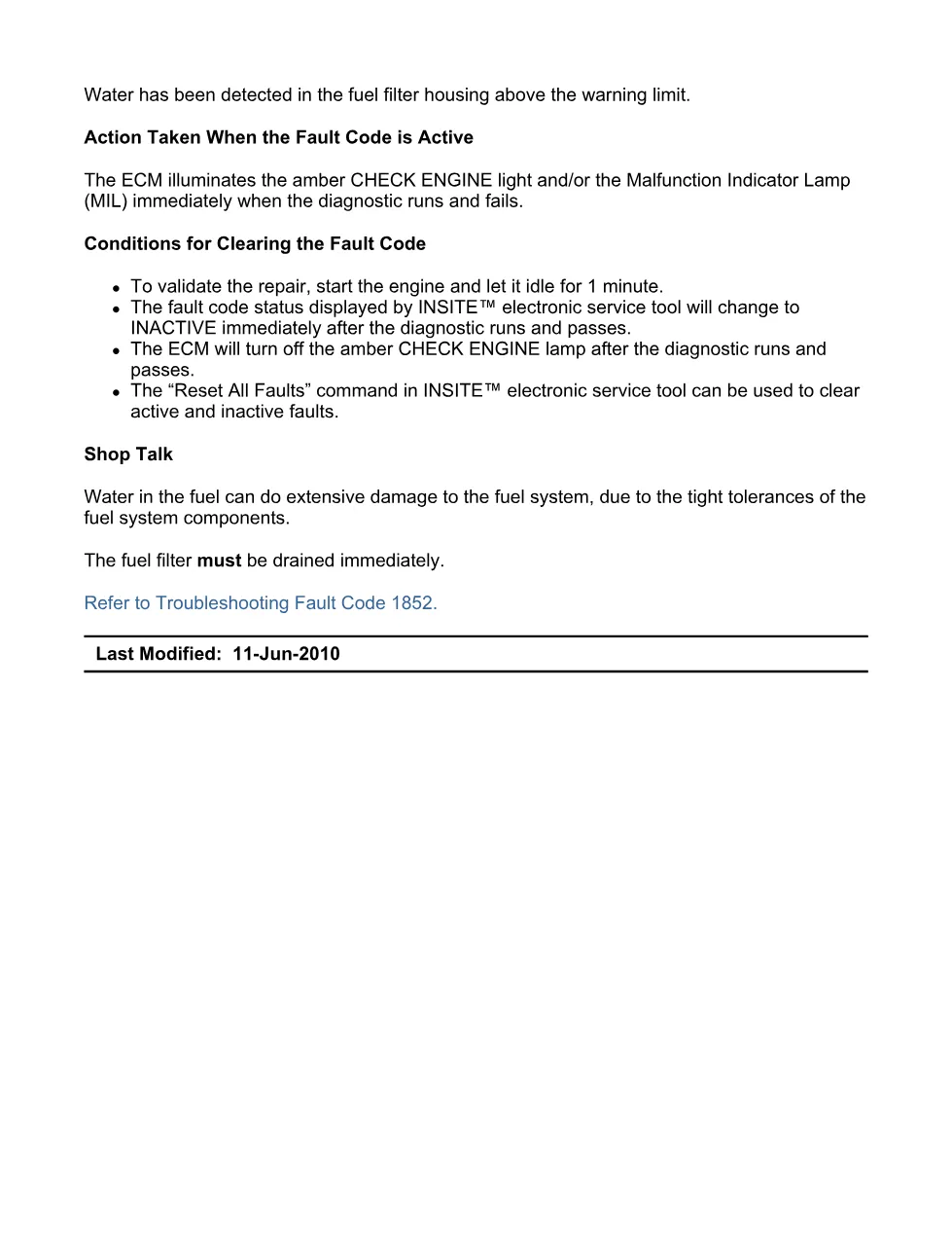Cummins Fault Code 1852 — Water-in-Fuel Indicator — SPN 97 FMI 16 - preview page 2 of 6