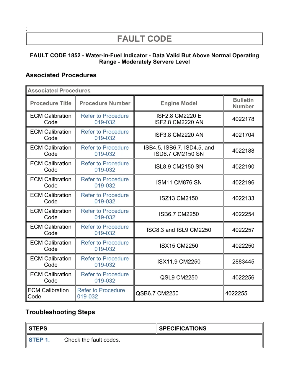 Cummins Fault Code 1852 — Water-in-Fuel Indicator — SPN 97 FMI 16 - page 3 is available after signing in