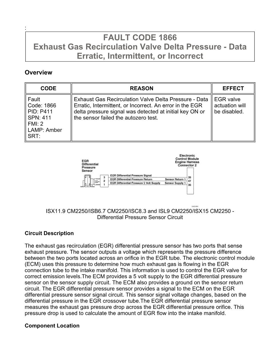 Cummins fault code 1866 — EGR valve delta pressure erratic - preview page 1 of 6