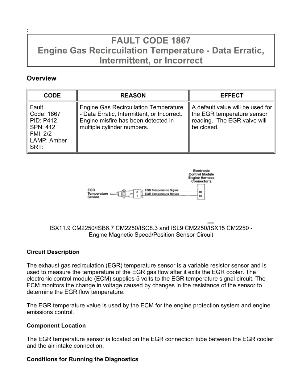 Cummins fault code 1867 — EGR temperature data erratic (ISX11.9 - preview page 1 of 6