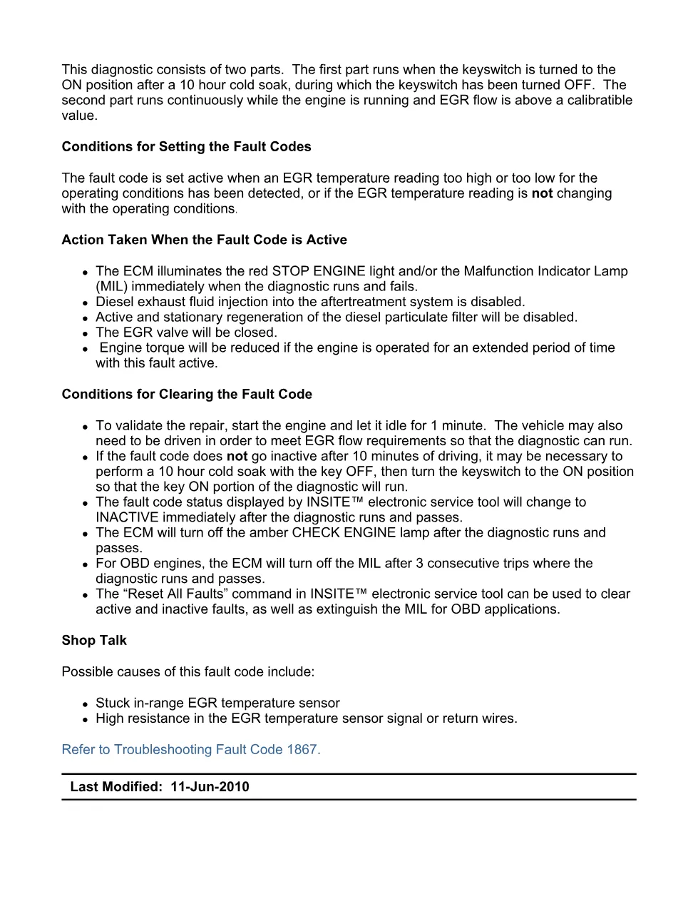Cummins fault code 1867 — EGR temperature data erratic (ISX11.9 - preview page 2 of 6