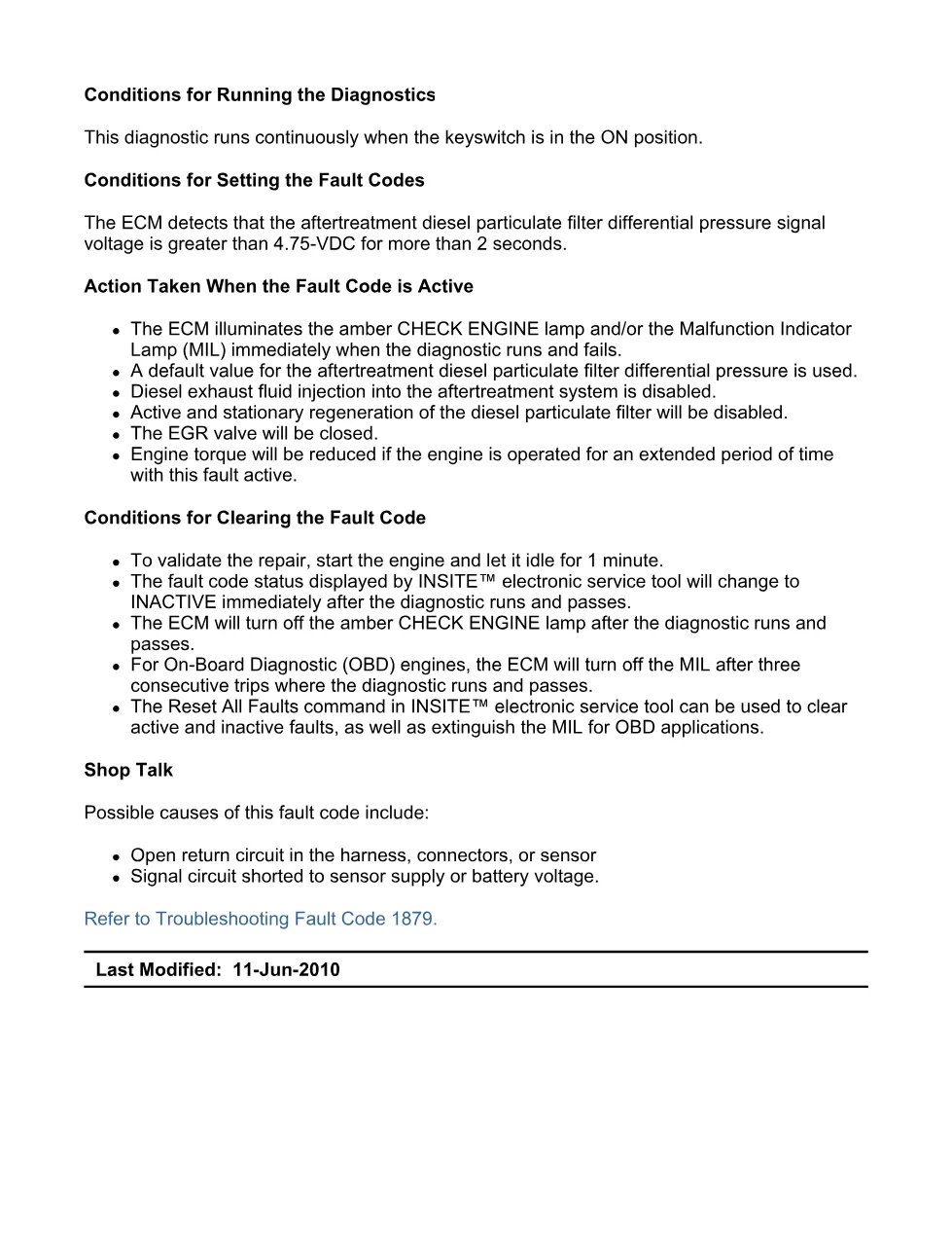 Cummins fault code 1879 — DPF differential pressure sensor high - preview page 2 of 6