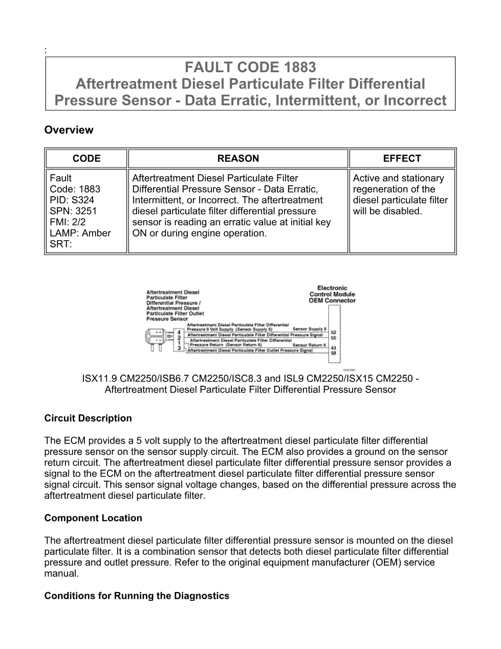 Cummins fault code 1883 — DPF differential pressure sensor - preview page 1 of 6
