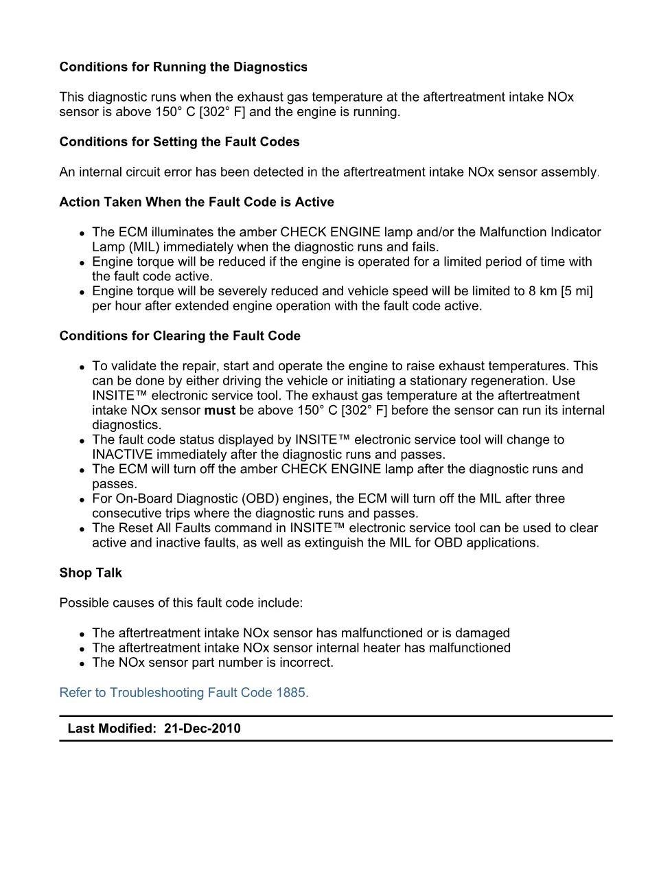 Cummins fault code 1885 — Aftertreatment intake NOx sensor low - preview page 2 of 6