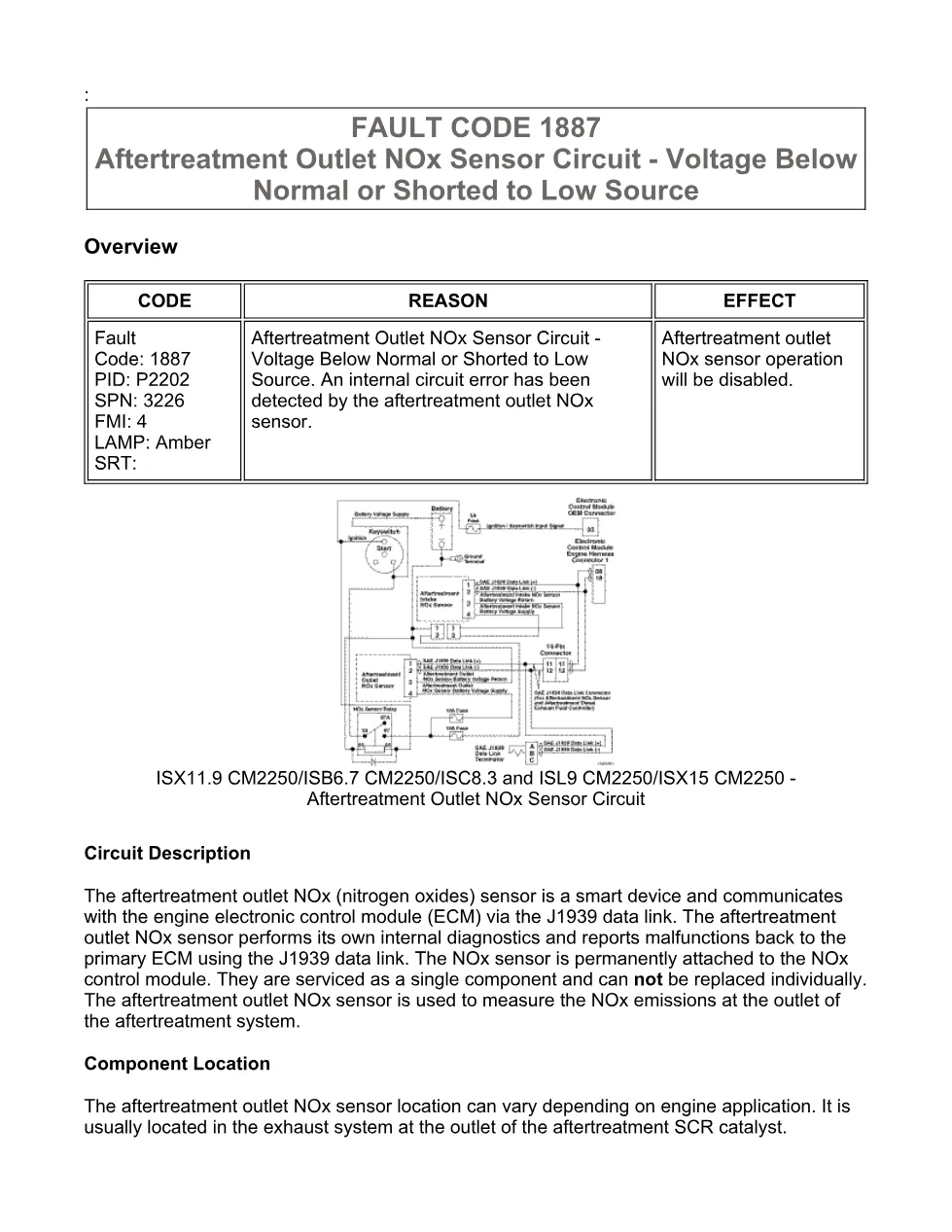 Cummins fault code 1887 — Aftertreatment outlet NOx sensor low - preview page 1 of 6