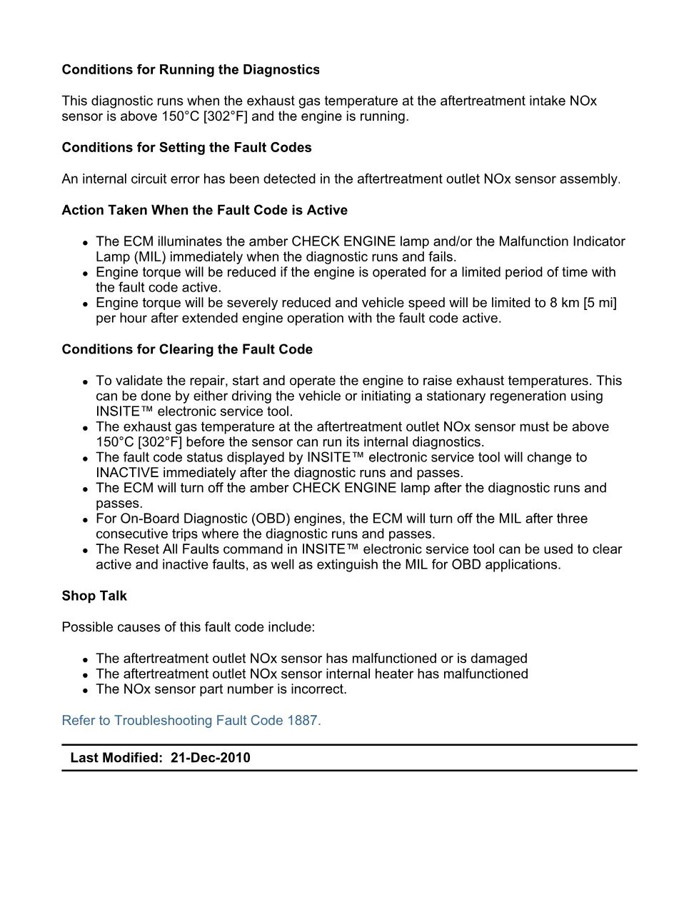 Cummins fault code 1887 — Aftertreatment outlet NOx sensor low - preview page 2 of 6