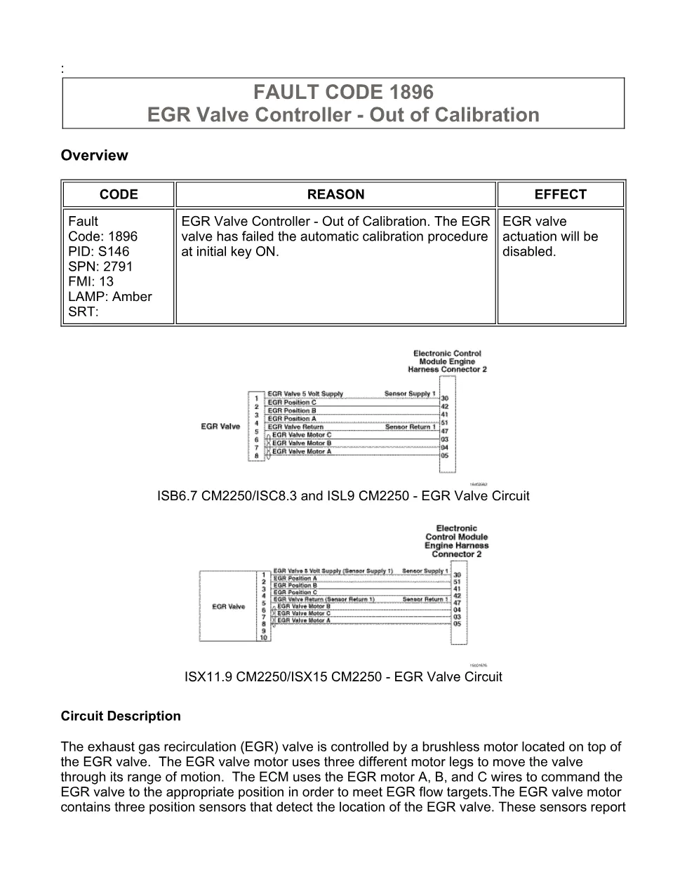 Cummins fault code 1896 — EGR valve controller out of calibration - preview page 1 of 6