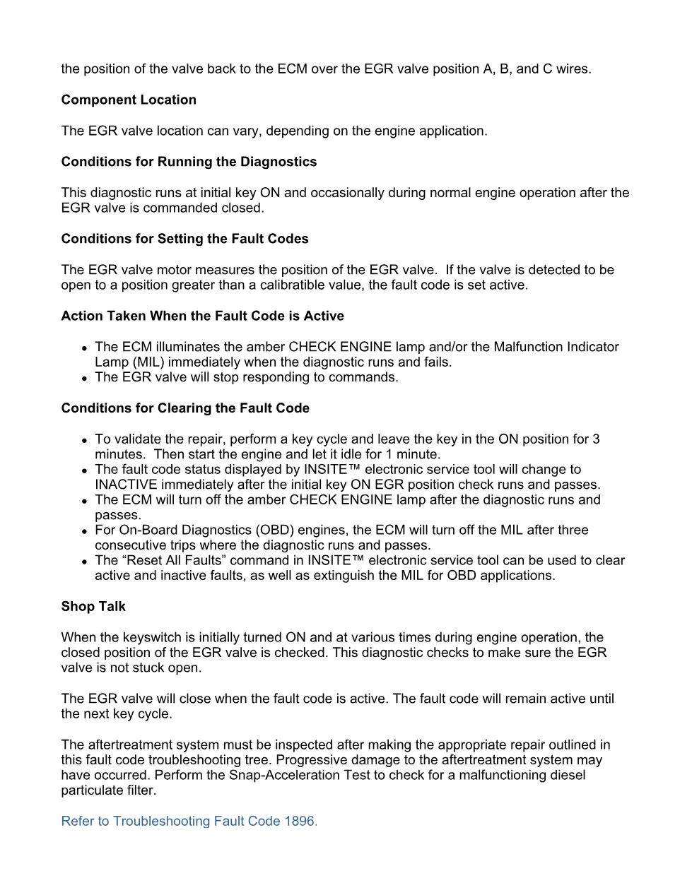 Cummins fault code 1896 — EGR valve controller out of calibration - preview page 2 of 6