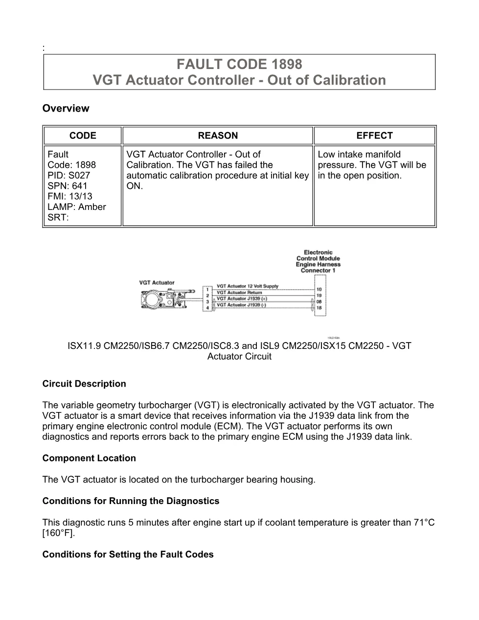 Cummins fault code 1898 — VGT actuator controller out of – Guide - preview page 1 of 6