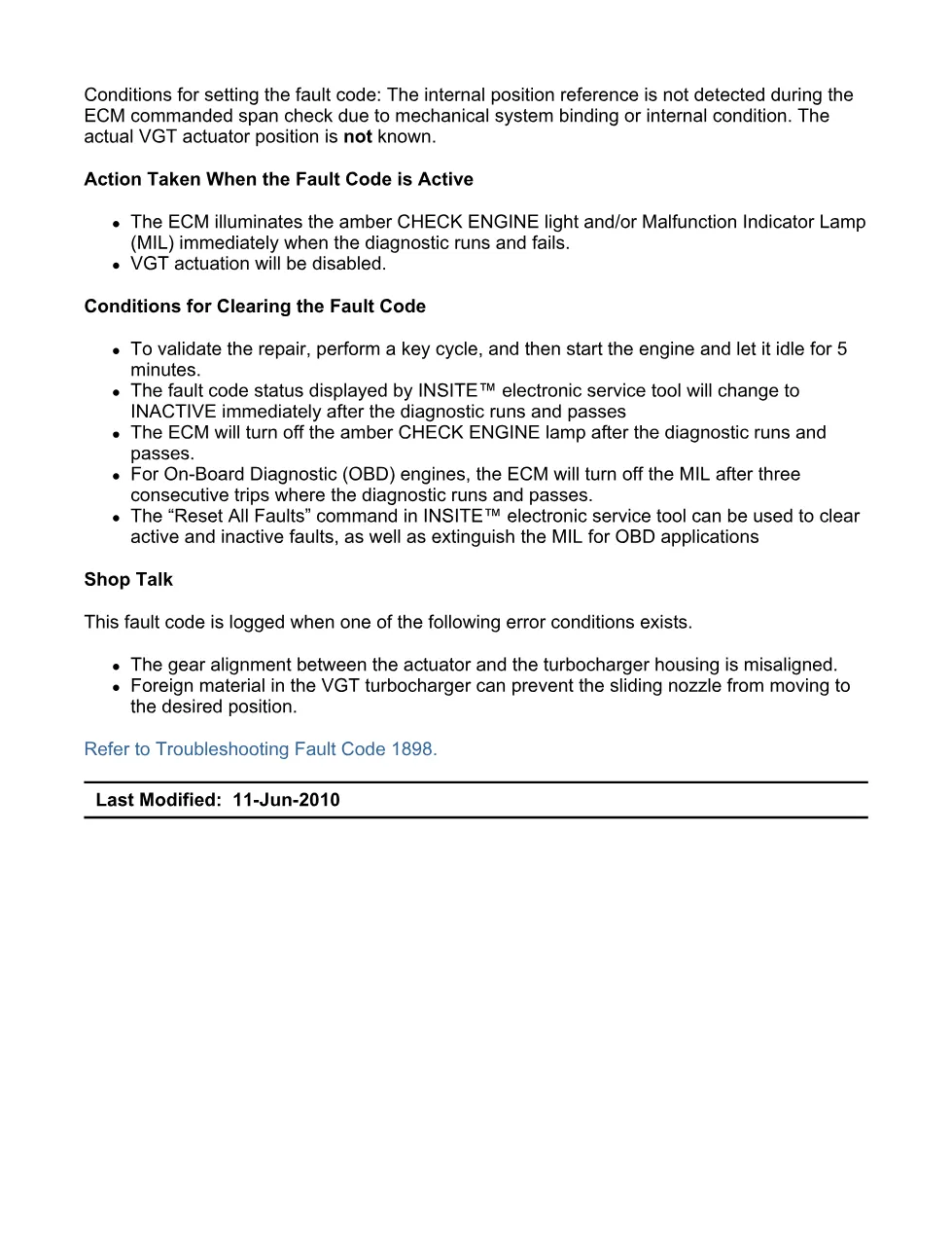 Cummins fault code 1898 — VGT actuator controller out of – Guide - preview page 2 of 6