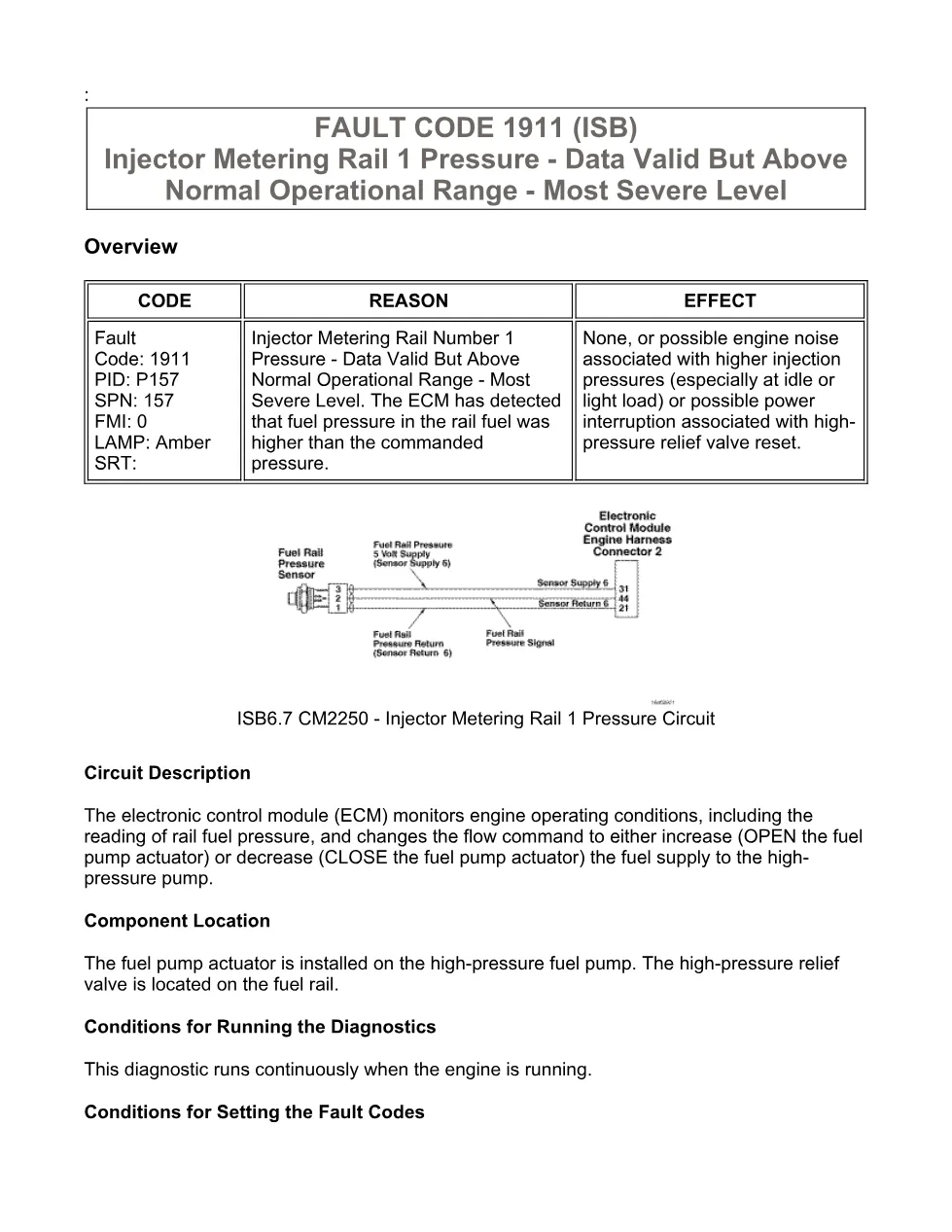 Cummins fault code 1911 — Injector metering rail 1 pressure high - preview page 2 of 6