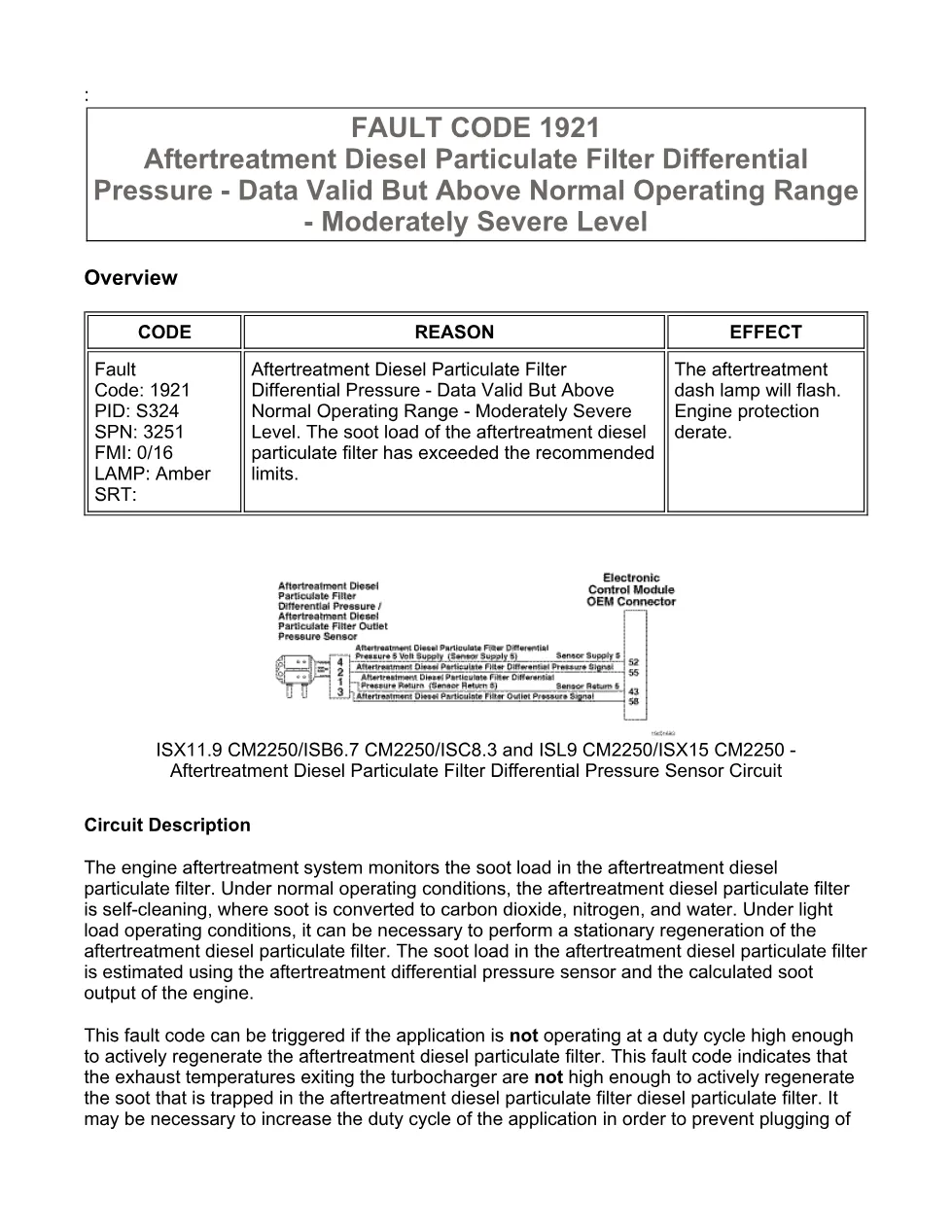 Cummins fault code 1921 — DPF differential pressure moderately - preview page 1 of 6