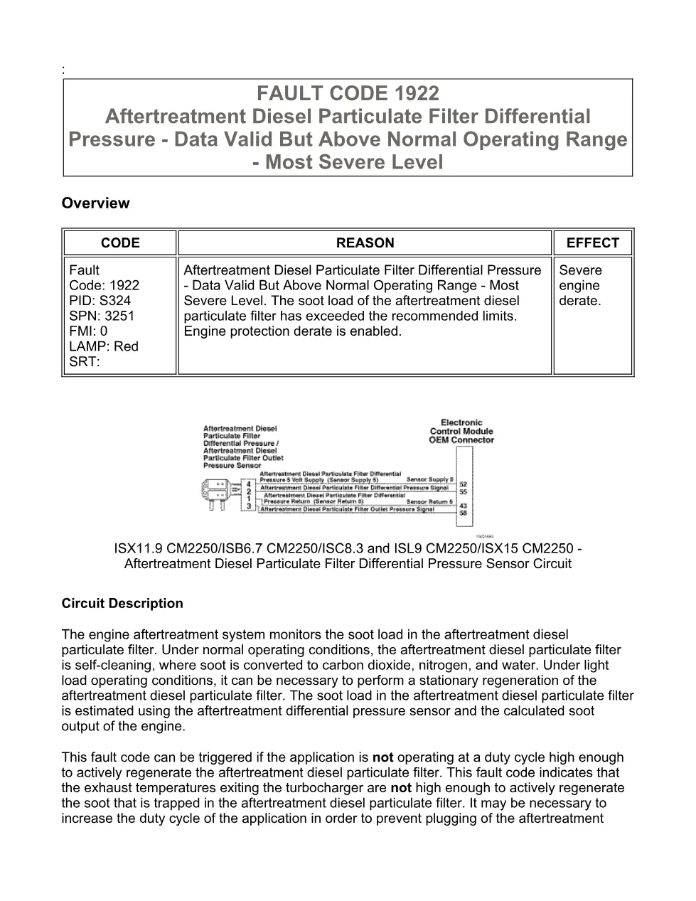 Cummins fault code 1922 — DPF differential pressure most severe - preview page 1 of 6