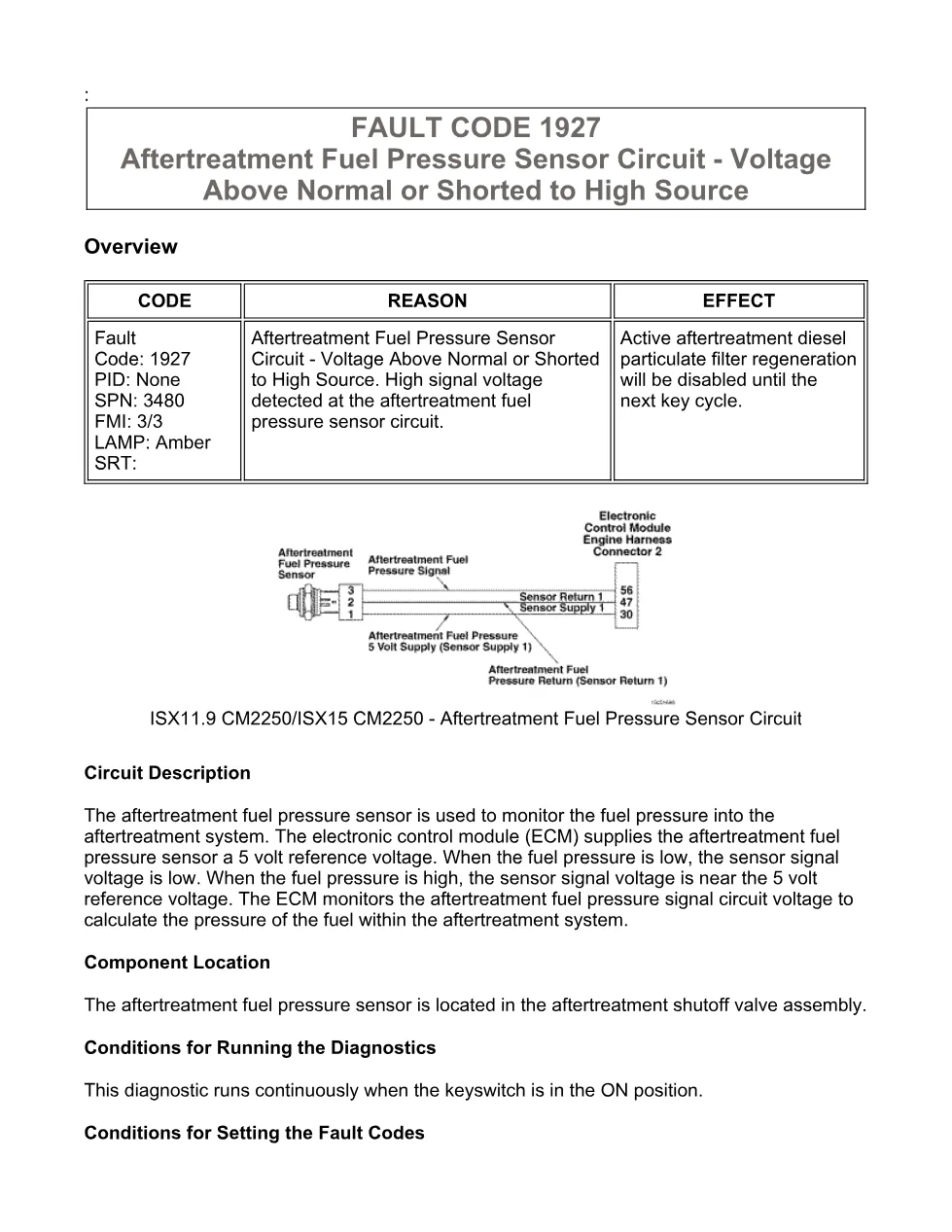 Cummins fault code 1927 — Aftertreatment fuel pressure sensor - preview page 1 of 6