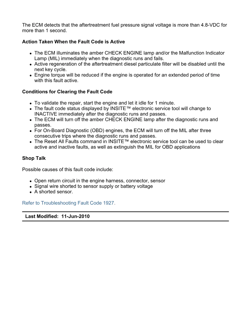 Cummins fault code 1927 — Aftertreatment fuel pressure sensor - preview page 2 of 6