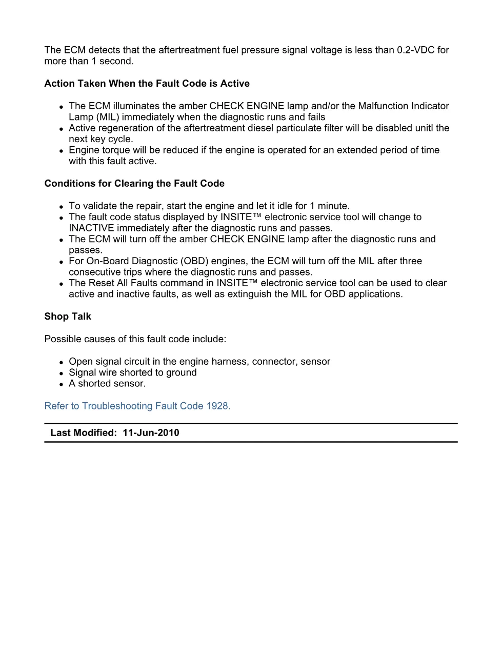 Cummins fault code 1928 — Aftertreatment fuel pressure sensor low - preview page 2 of 6
