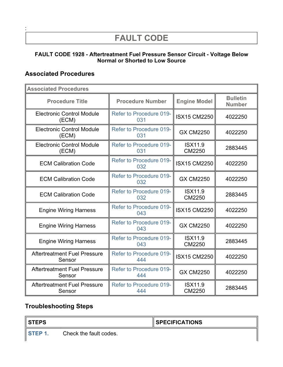 Cummins fault code 1928 — Aftertreatment fuel pressure sensor low - page 3 is available after signing in