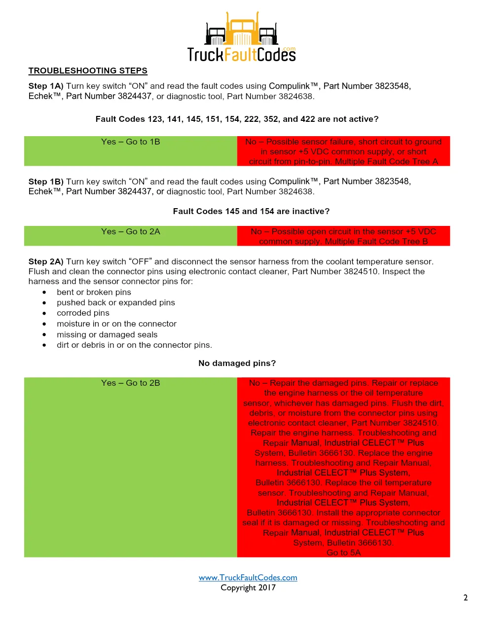 Cummins fault code 213 — Oil Temperature Sensor Circuit – Service - preview page 2 of 6