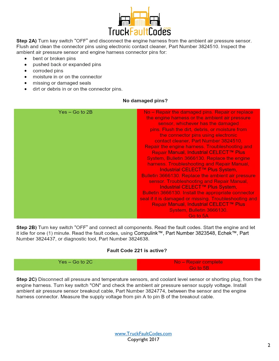 Cummins fault code 221 — Ambient Air Pressure Sensor Open Circuit - preview page 2 of 6