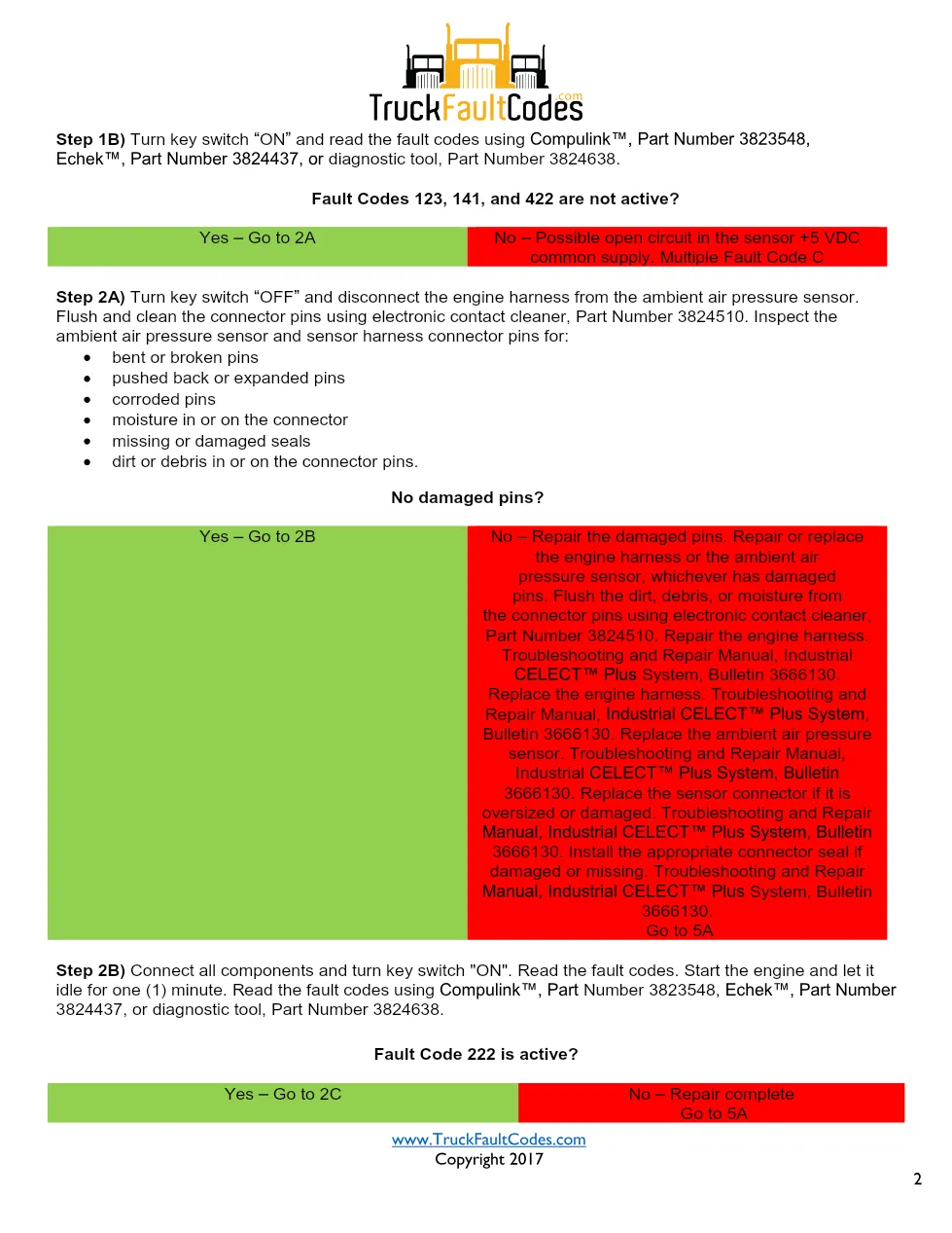 Cummins fault code 222 — Ambient Air Pressure Sensor Circuit - preview page 2 of 6