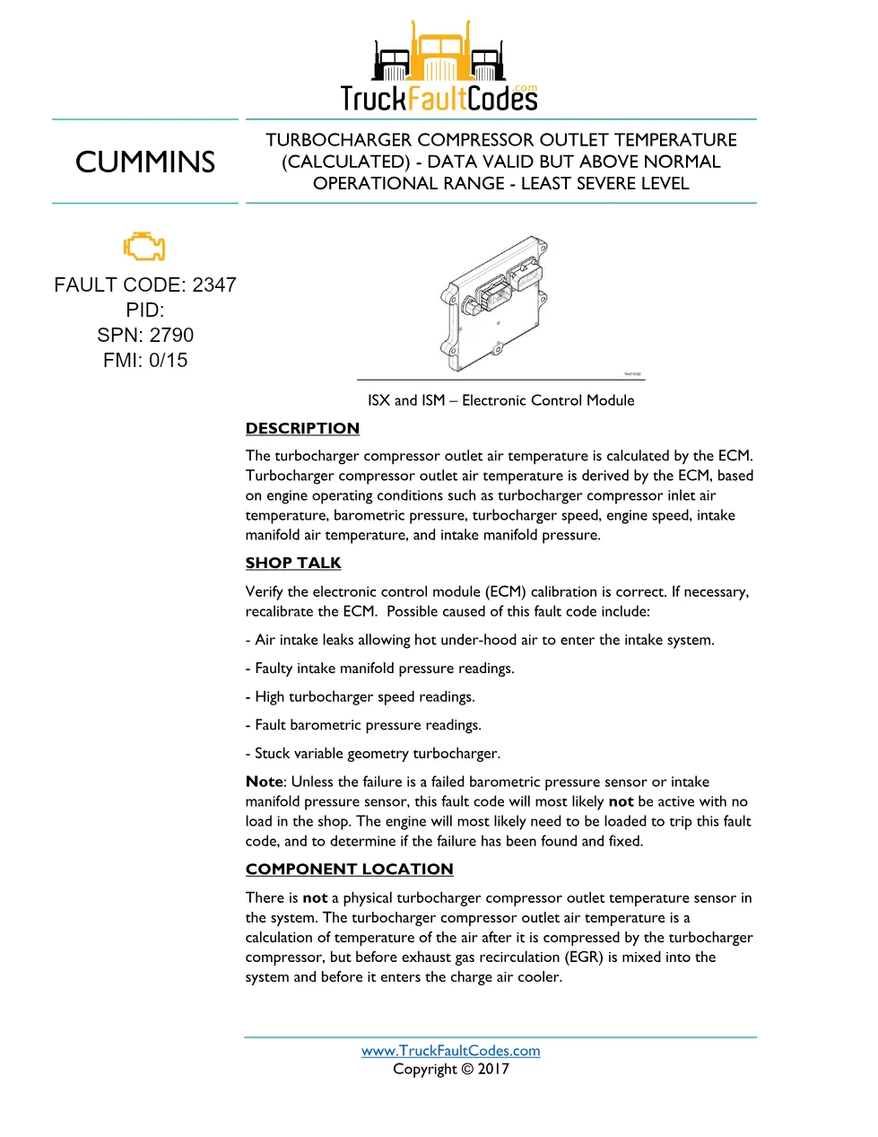 Cummins fault code 2347 — ISM CM871 (2007-09) DTC manual — SPN - preview page 1 of 3