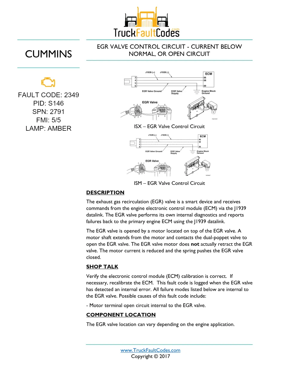 Cummins fault code 2349 — ISM CM871 (2007-09) DTC manual — SPN - preview page 1 of 2
