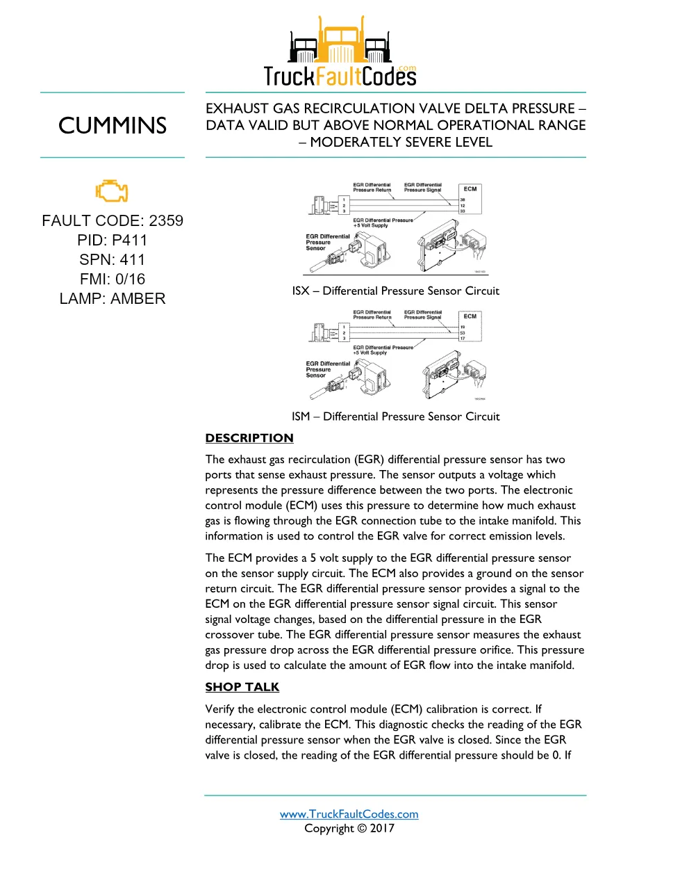 Cummins fault code 2359 — ISM CM871 (2007-09) DTC manual — SPN - preview page 1 of 5