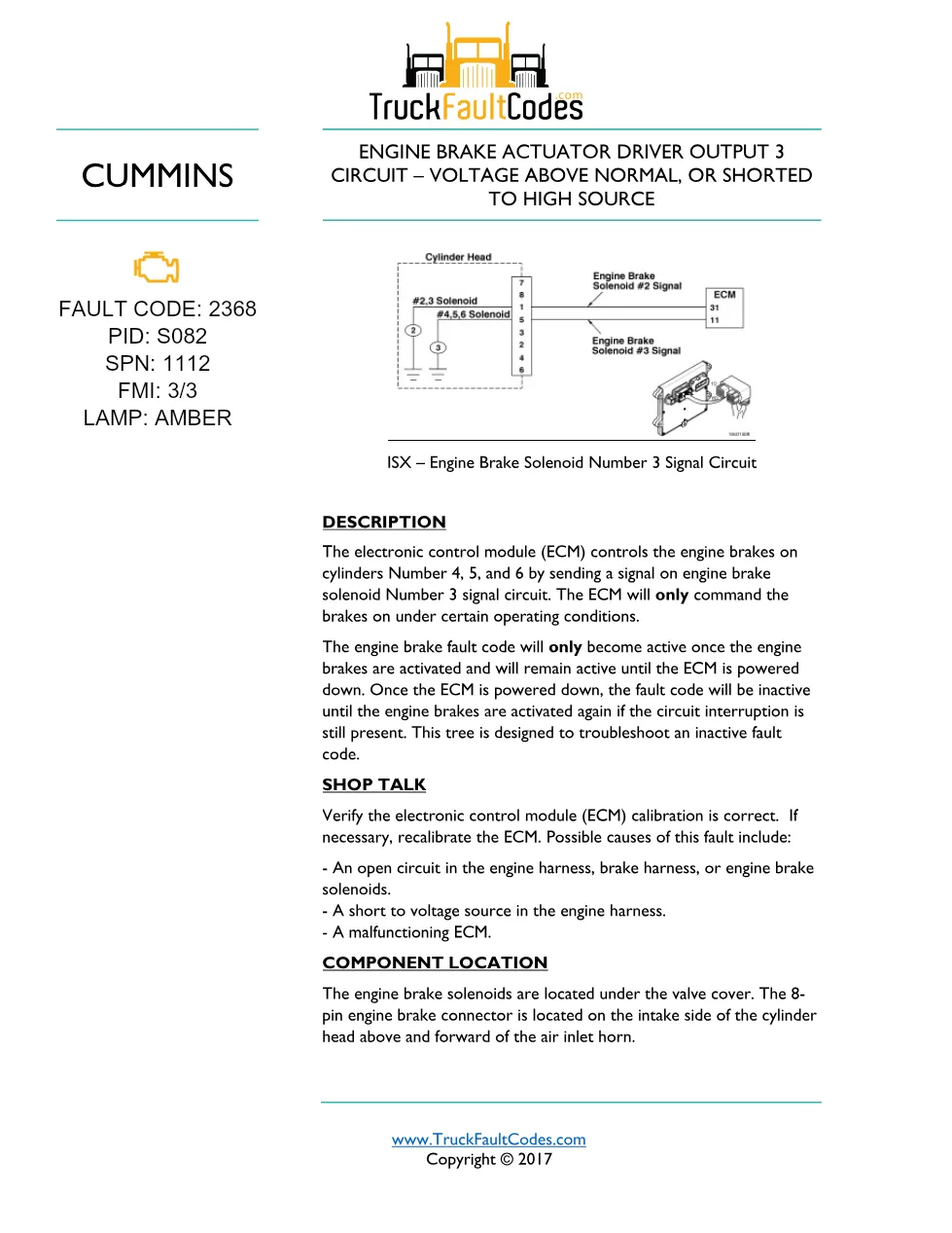 Cummins fault code 2368 — ISM CM871 (2007-09) DTC manual — SPN - preview page 1 of 6