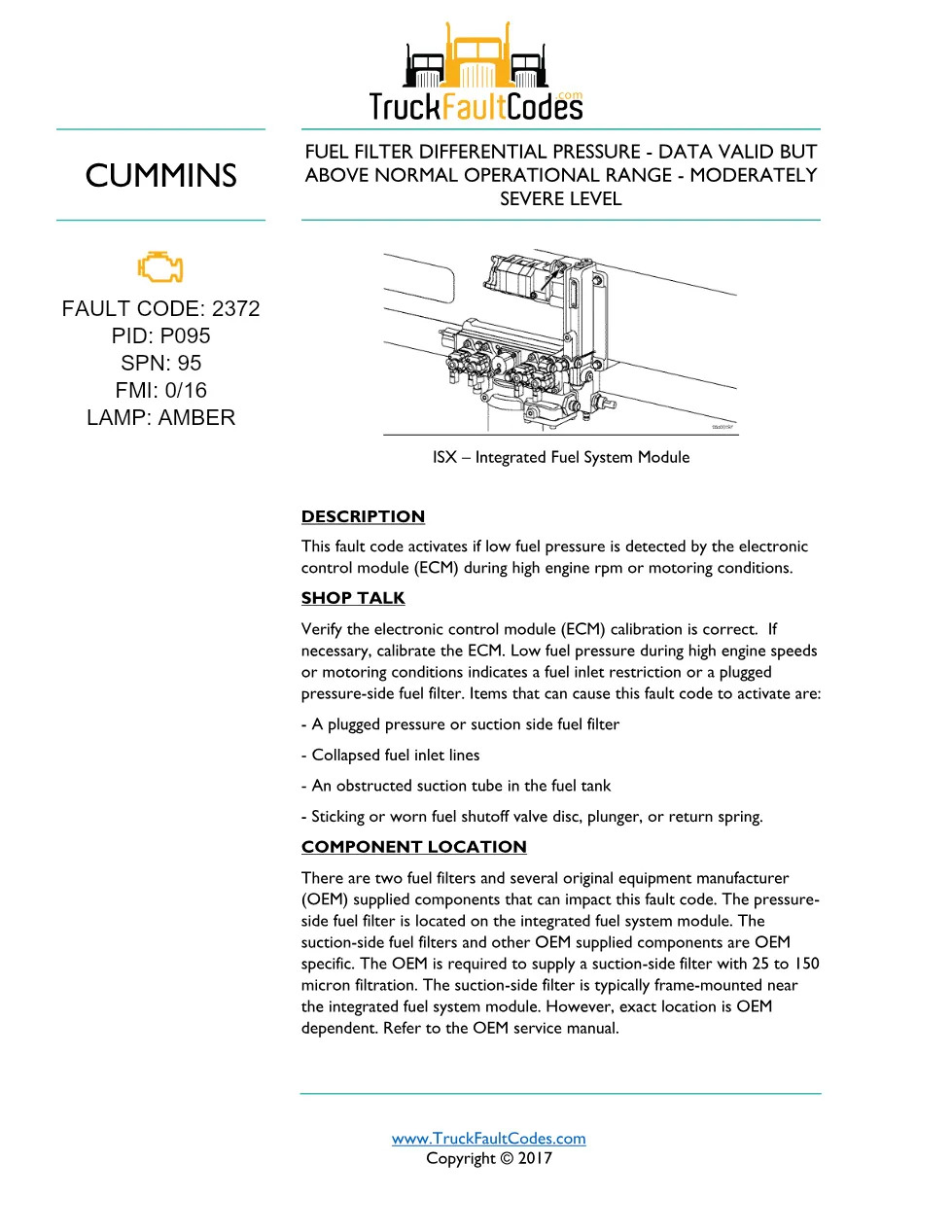 Cummins fault code 2372 — ISM CM871 (2007-09) DTC manual — SPN - preview page 1 of 4