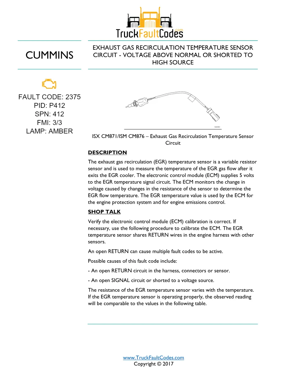 Cummins fault code 2375 — ISM CM871 (2007-09) DTC manual — SPN - preview page 1 of 6
