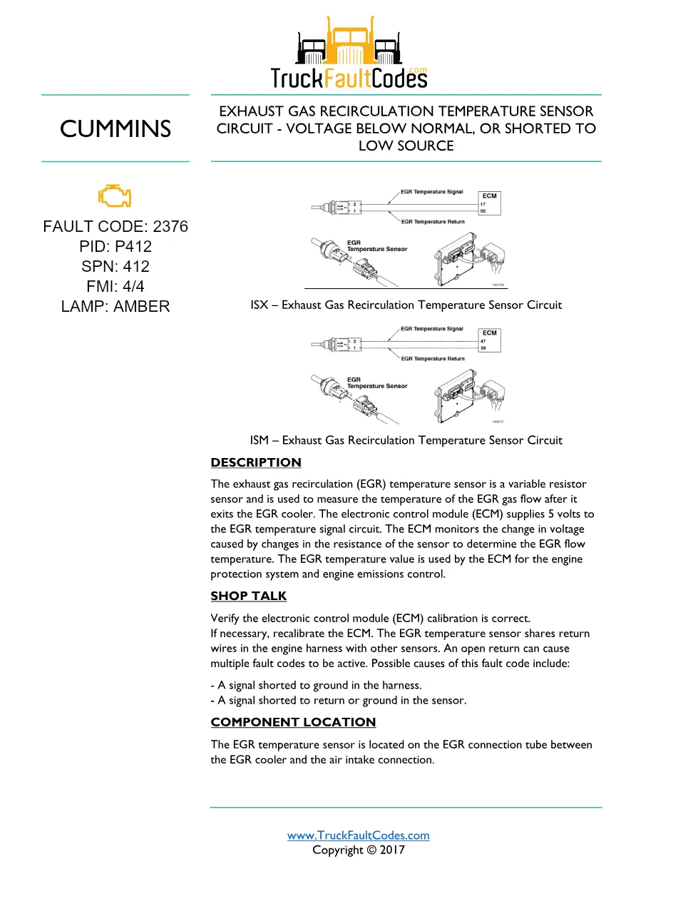 Cummins fault code 2376 — ISM CM871 (2007-09) DTC manual — SPN - preview page 1 of 5